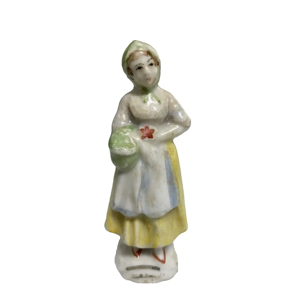 Vintage Bisque Frozen Charlotte Penny Doll Occupied Japan ‎ Basket Woman 3.5